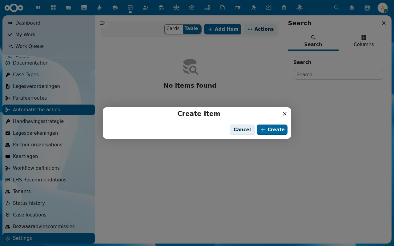 New automatic action dialog